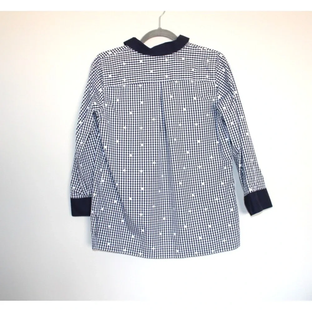 Coldwater Creek Gingham Check Plaid Polka Dot Navy Blue White Tunic Shirt Top PS - Picture 6 of 12